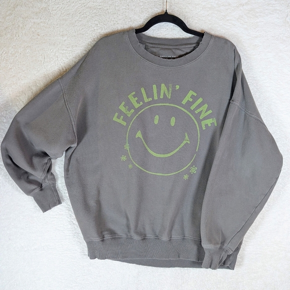 American Eagle Outfitters Other - 574-American Eagle Outfitters Gray Crewneck Sweatshirt with Lime Graphic